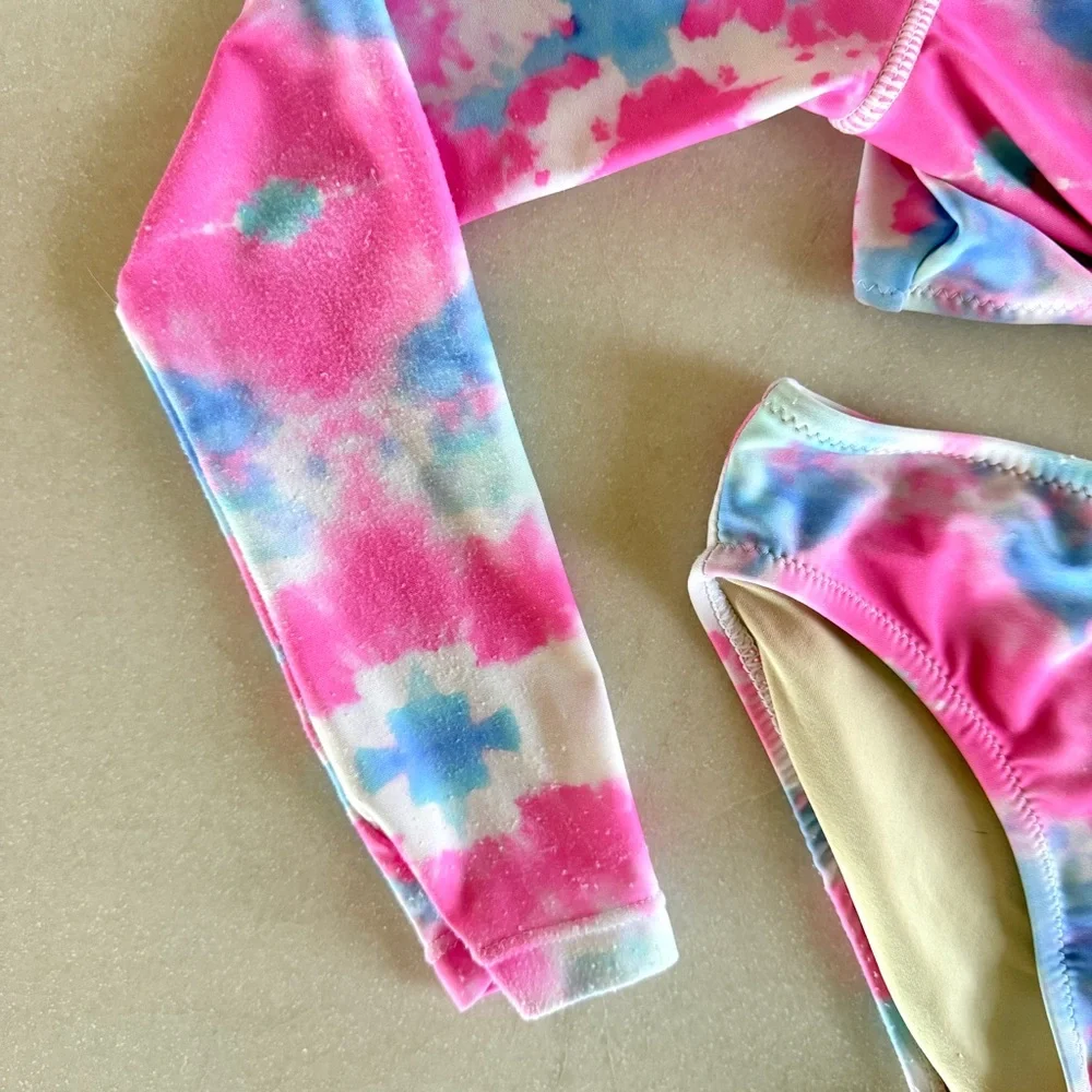 Shade Critters Girls Cropped Cotton Candy 2pc Rashguard Bikini Set – Size 7